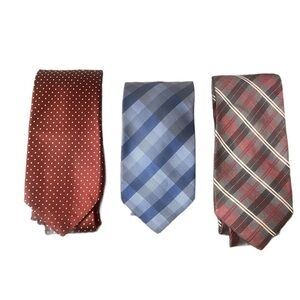 Lot of men's neck tie Plaid polka dot blue check Burgundy grey work formal wear
